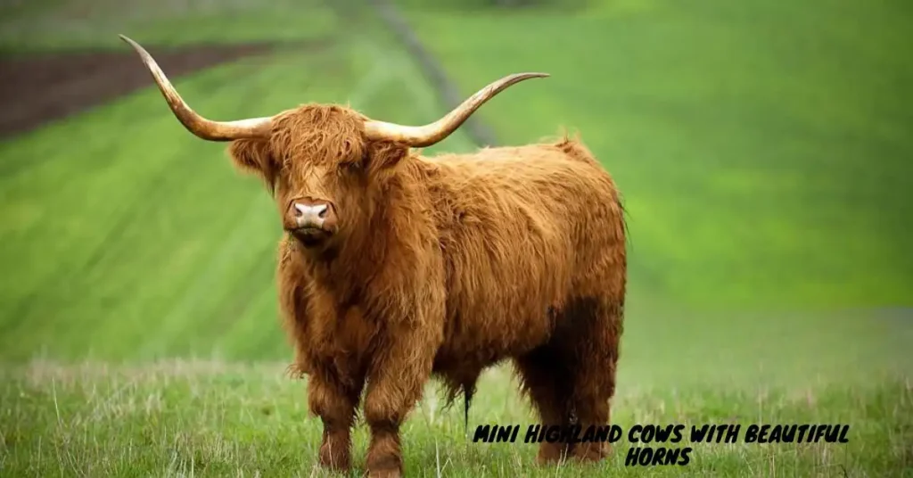 mini highland cows with beautiful horns